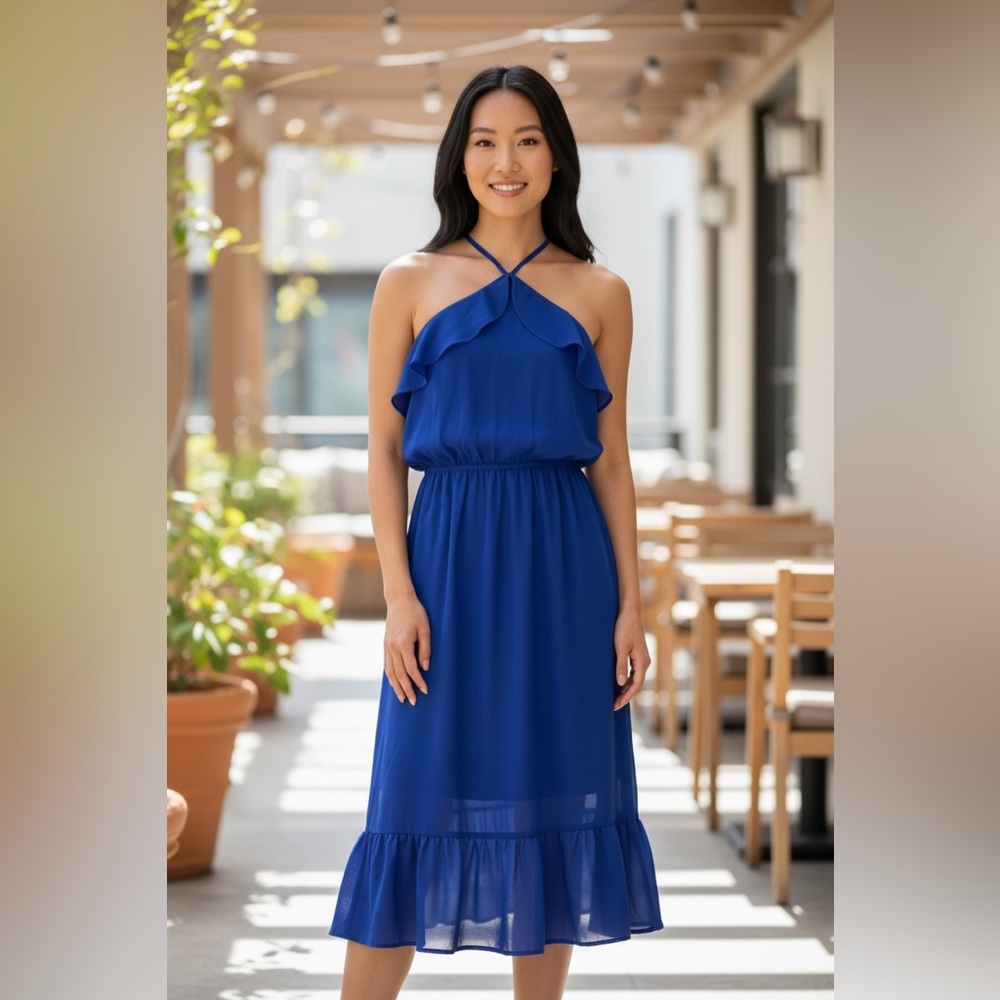 #345 Elegant Blue Halter Dress